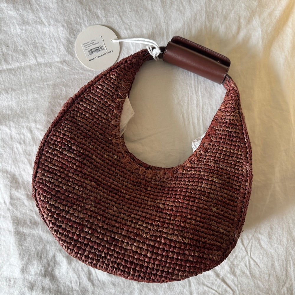 STAUD Raffia Moon Bag Mahogany Brown - Picture 2 of 8